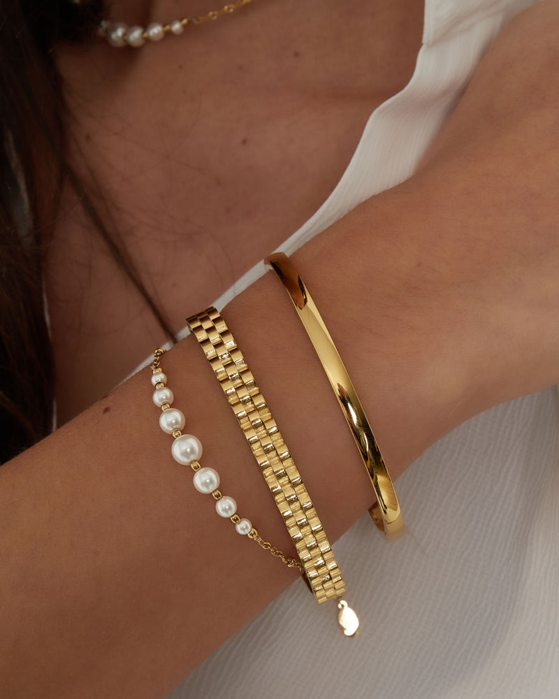 Bracelet Perles & Chaîne Dorée