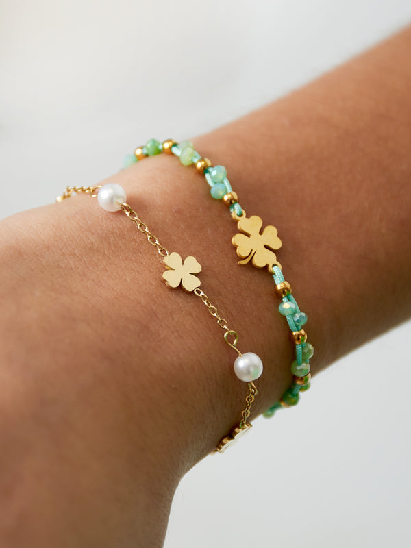 Bracelet Trèfles & Perles Dorées