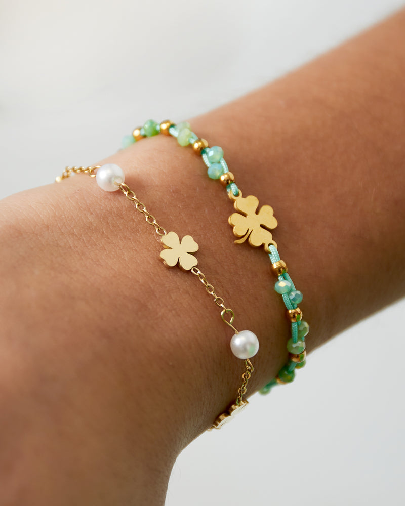 Bracelet Trèfles & Perles Dorées