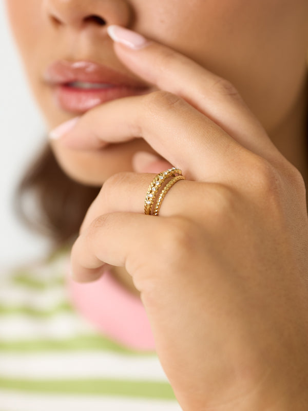 Bague Double Anneau Doré & Strass