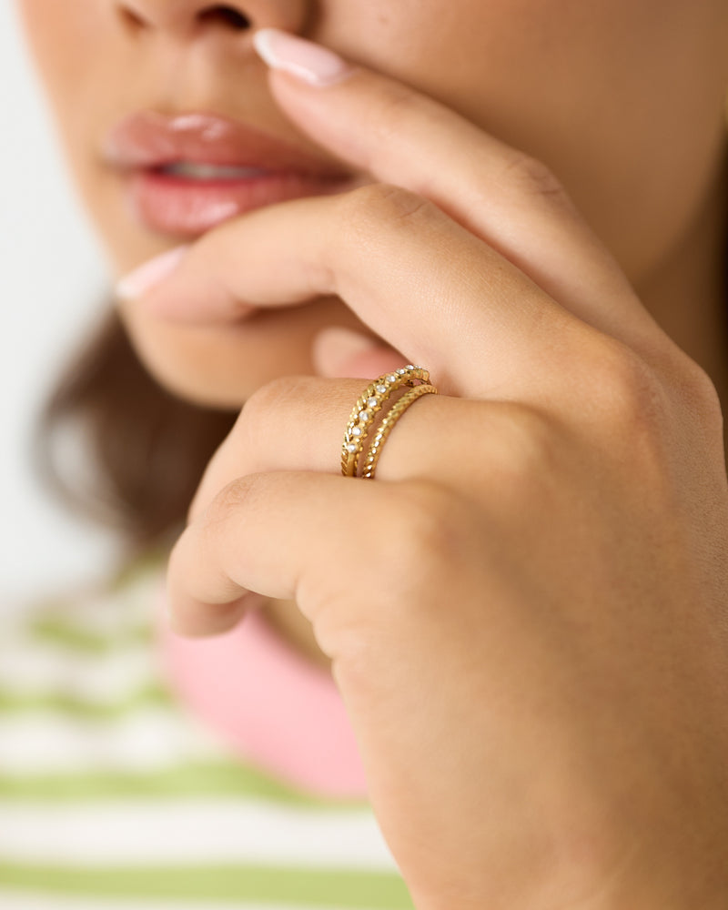 Bague Double Anneau Doré & Strass