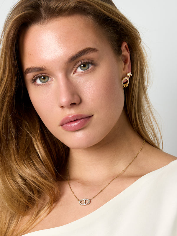 Collier Pendentif Ovale & Zircons Dorés
