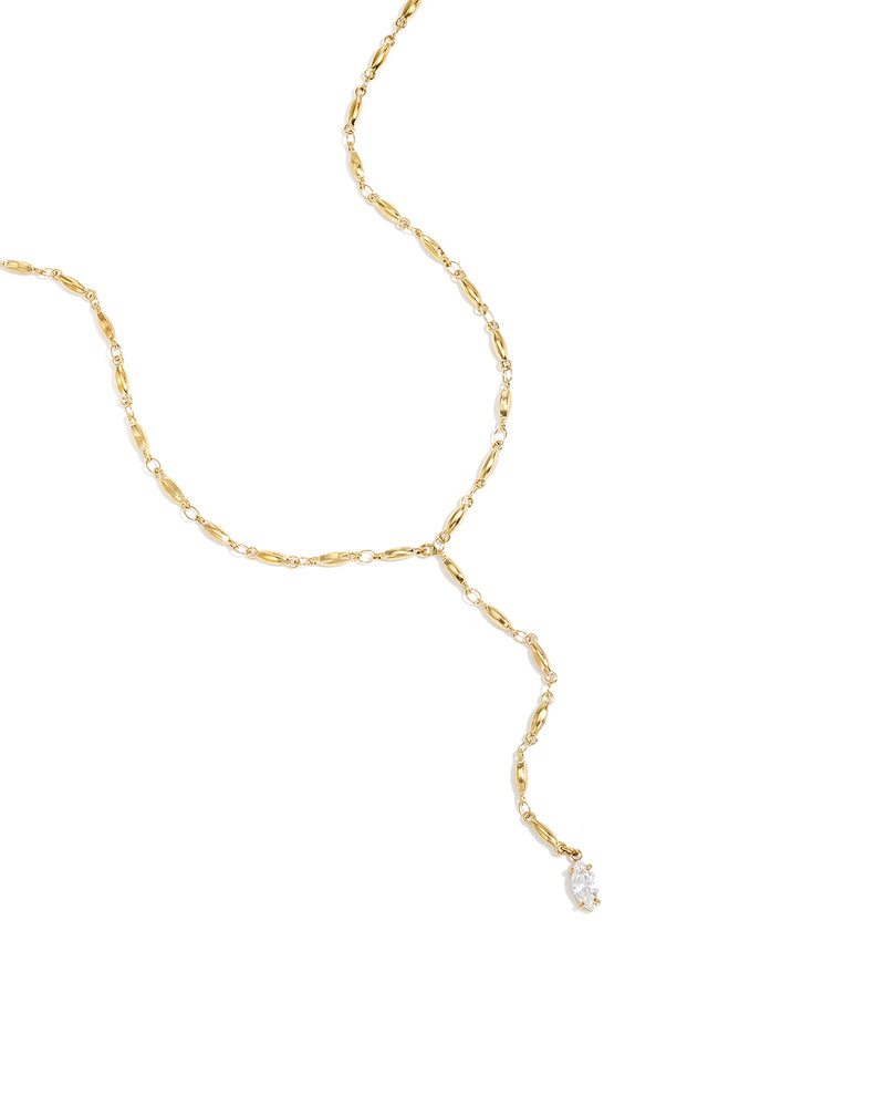 Collier Lariat Doré & Strass — Élégance Pure