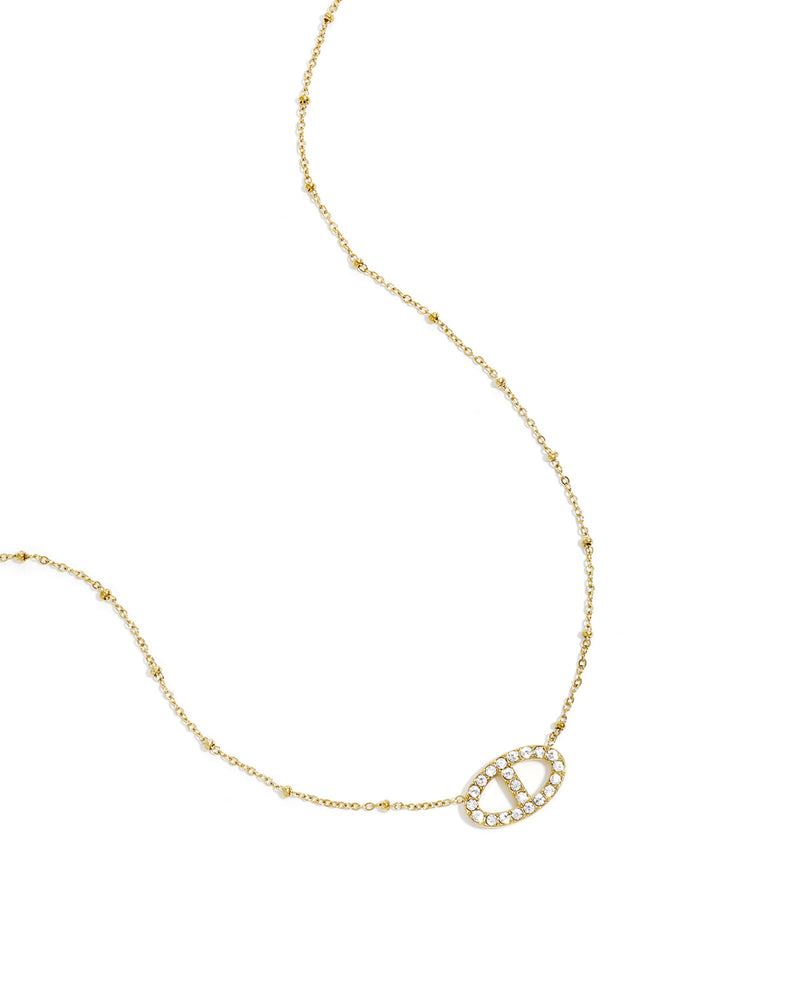Collier Pendentif Ovale & Zircons Dorés