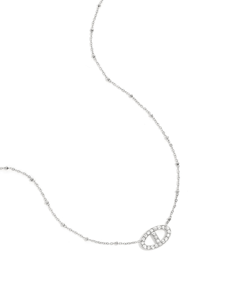 Collier Pendentif Ovale & Zircons Dorés