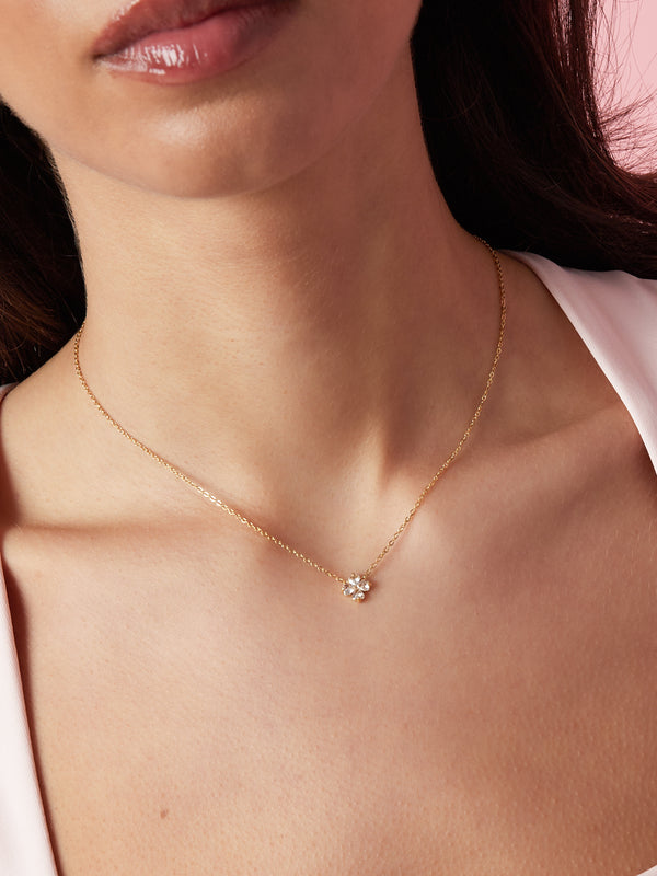 Collier Trèfle & Zircons Dorés