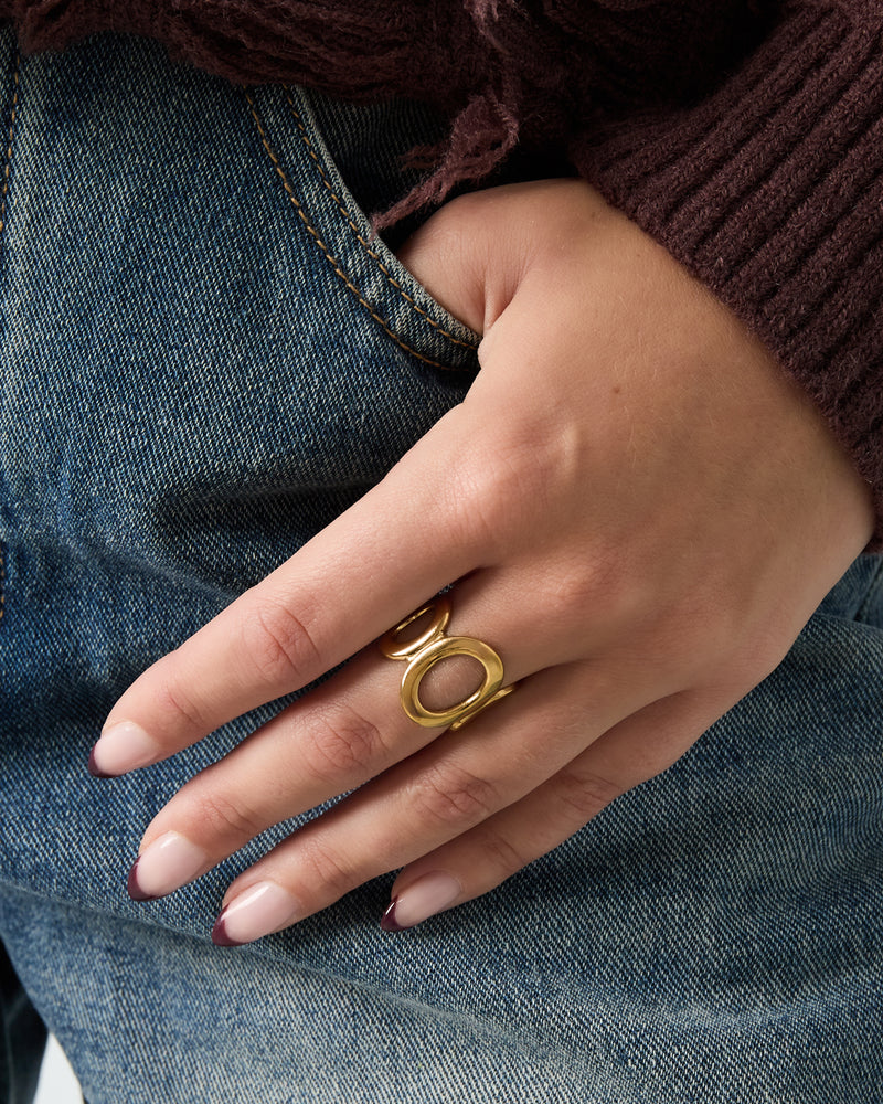 Bague Cercles Ouverts Dorée — Statement