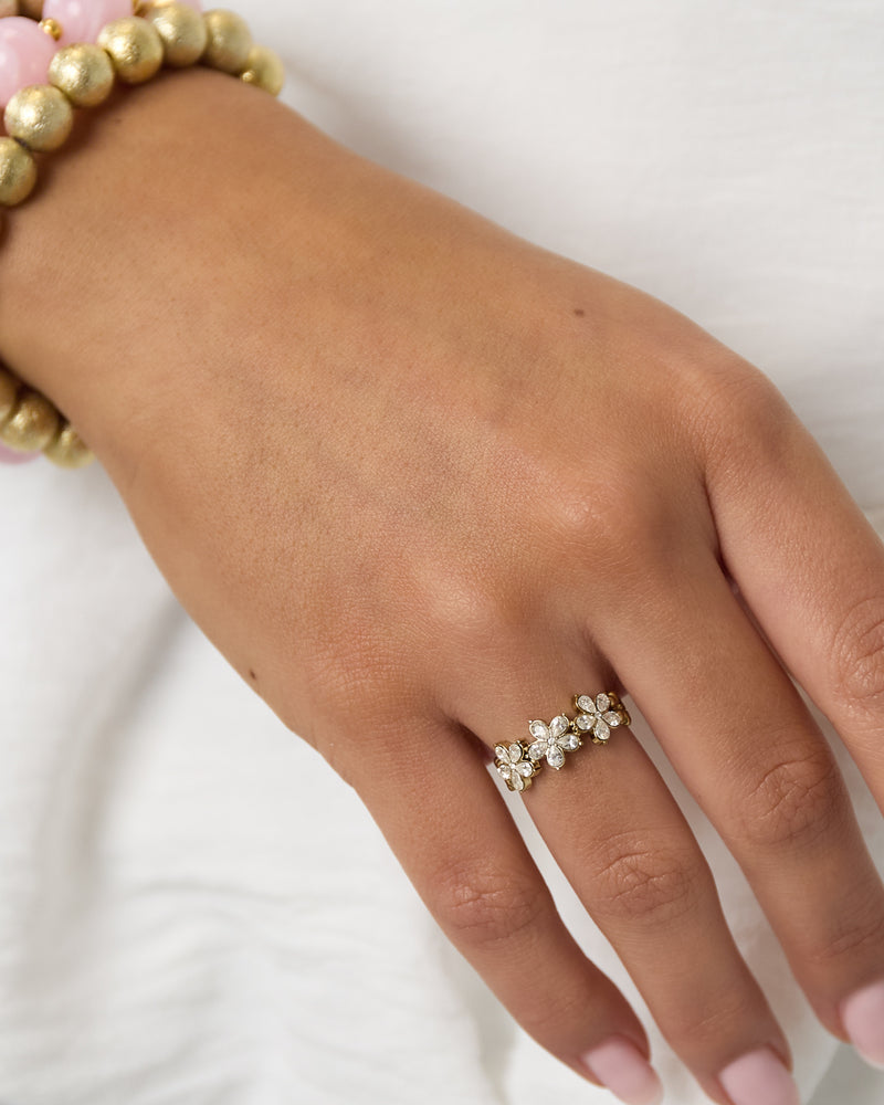Bague Fleurie Dorée & Strass