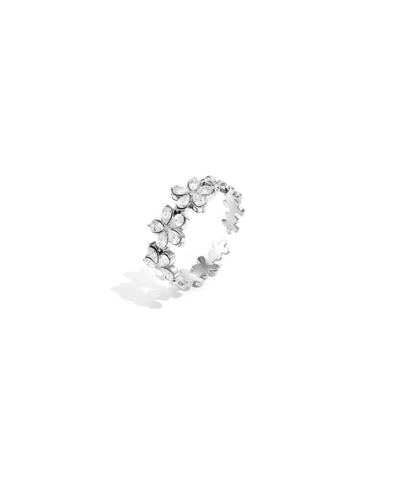 Bague Fleurie Dorée & Strass